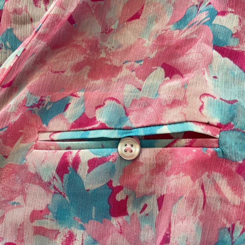KUT from the Kloth Blouse Womens XL Pink Blue Floral Roll Tab Sleeve Boho Top - Picture 6 of 9